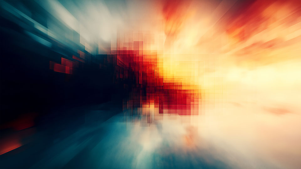 Blurred city with glitchy digital effects