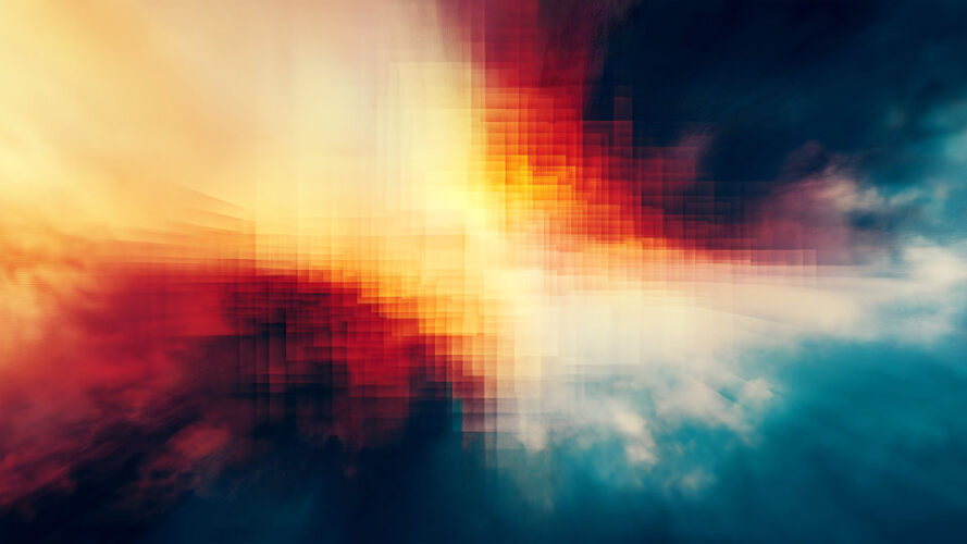 Urban glitch background with sunrise colors