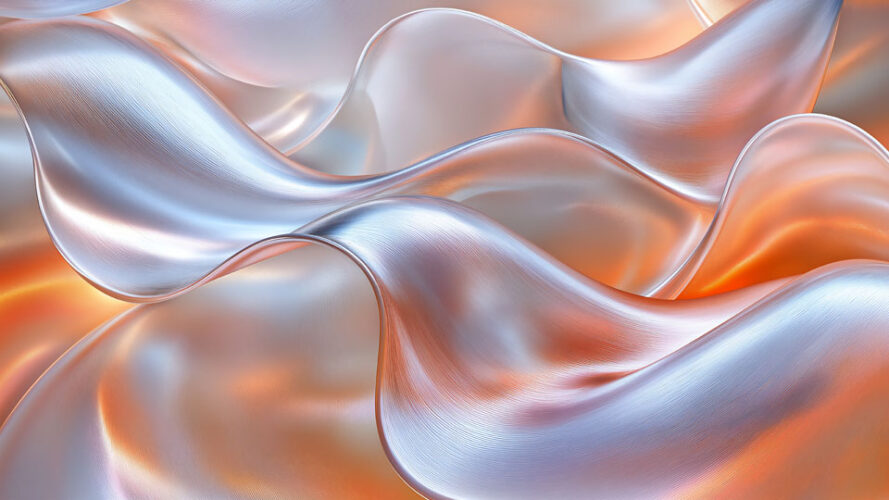 Metallic wavy shapes in peach and silver