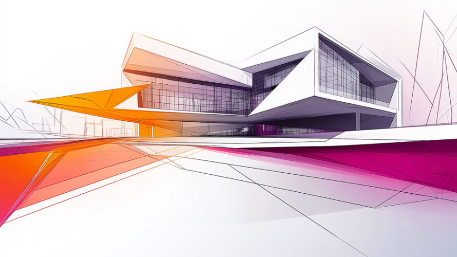 Colorful abstract sketch with purple and orange