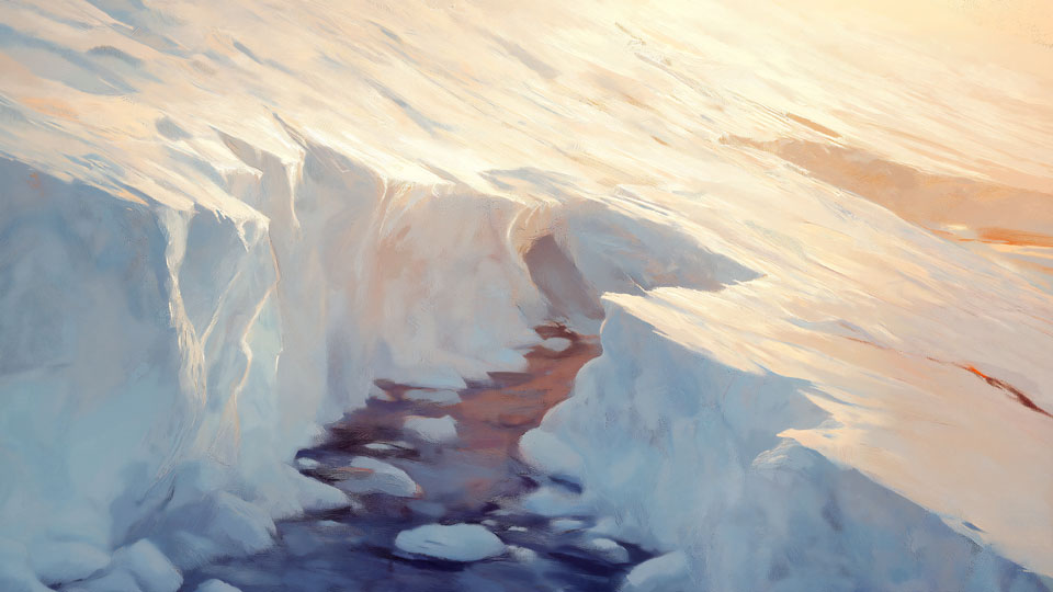 Warm sunlight on the Antarctic ice shelf