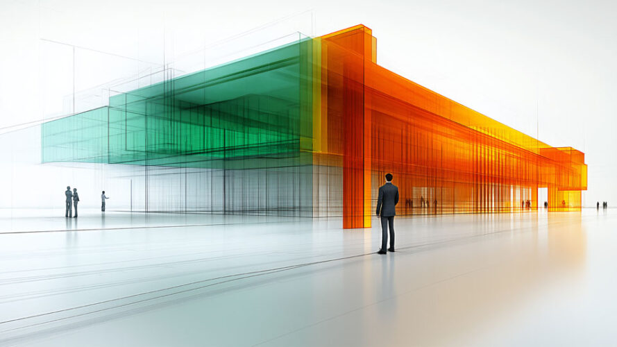 Architectural design with green and orange facade