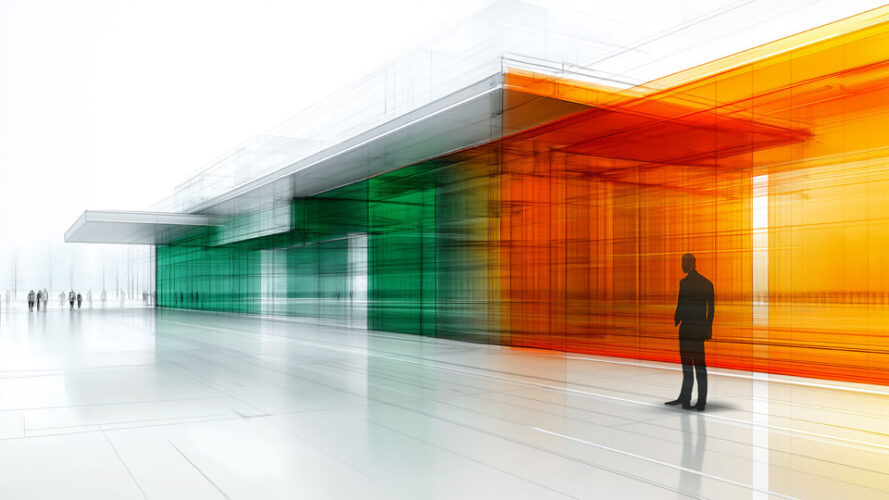 Modern architectural facade with transparent walls