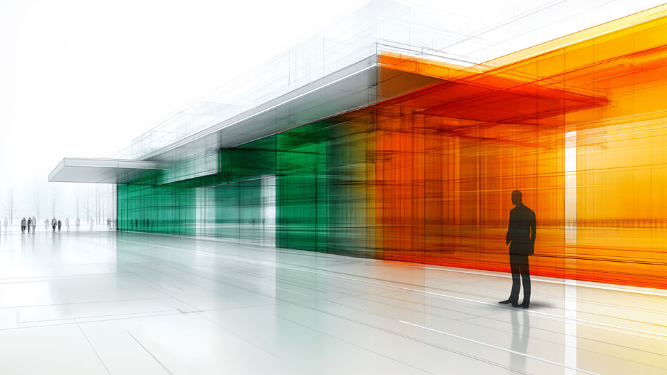 Modern architectural facade with transparent walls