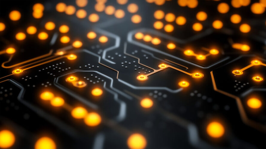 Circuit board with yellow lights
