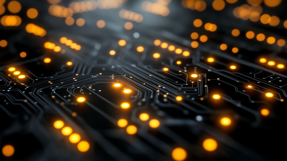 Abstract circuitry and yellow glow