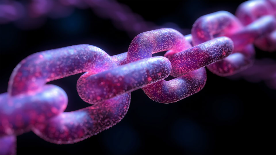 Purple digital chain representing the crypto blockchain