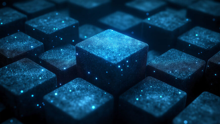 Luminous blue cubes symbolizing blockchain technology