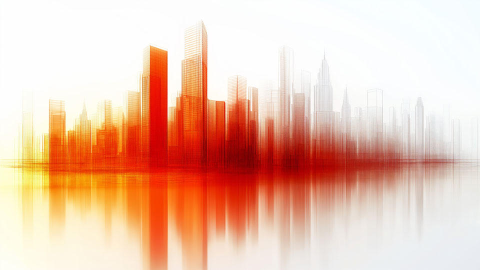Abstract city skyline with red and orange gradient