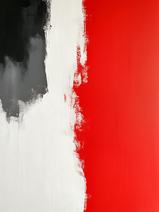 Minimalist red and white abstract painting