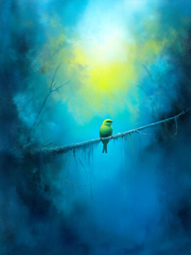 Painting of a small, yellow finch