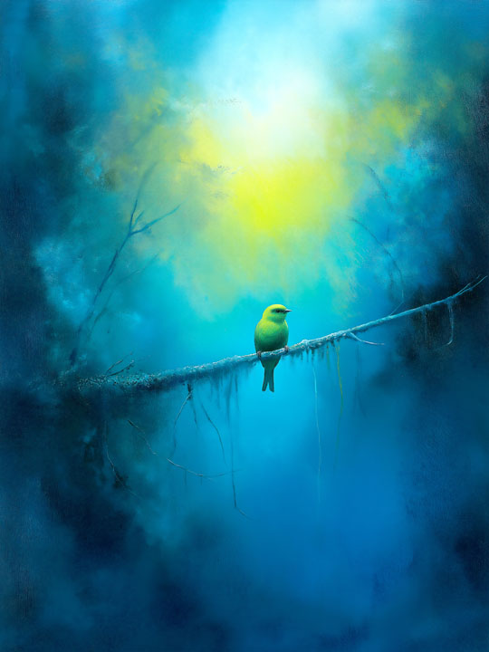 Painting of a small, yellow finch