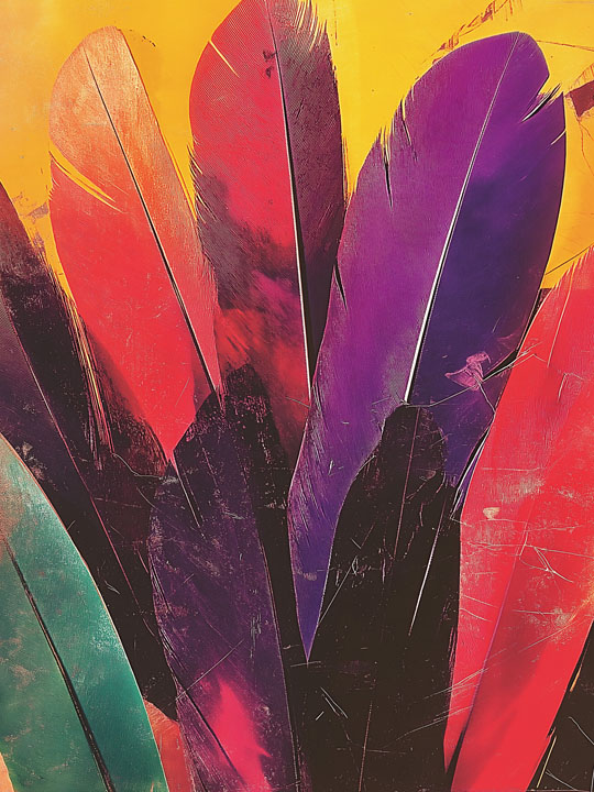 Abstract feather arrangement with rich colors