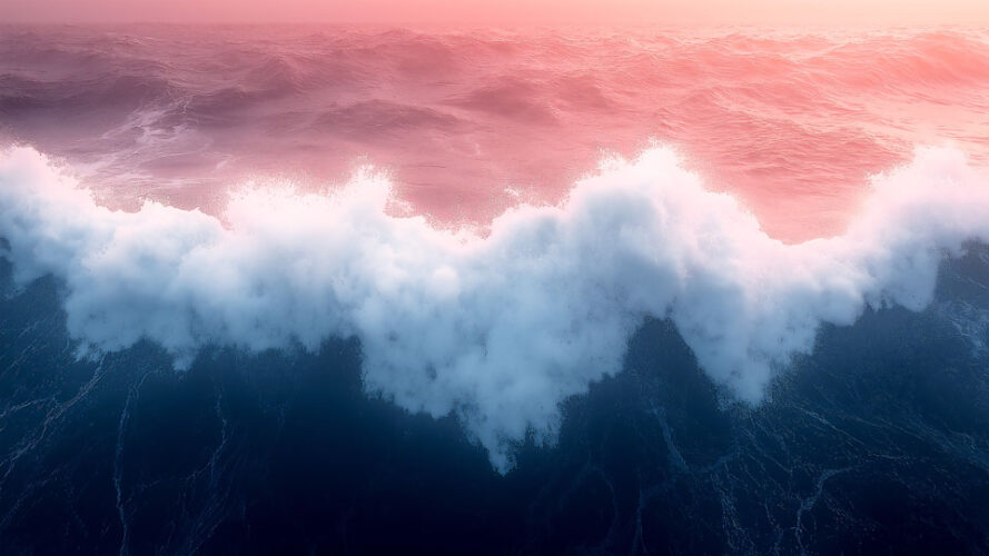 View of the sea with pink and blue tones at sunset