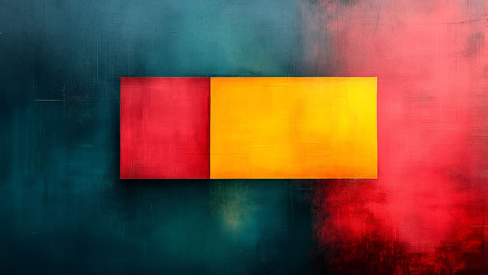 Abstract red and yellow rectangles on a blue background