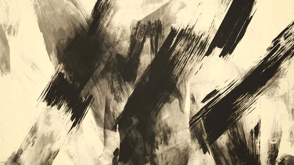 Bold black and white abstract brush stroke painting