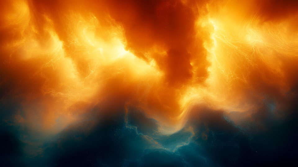 Swirling clouds and fiery energy waves