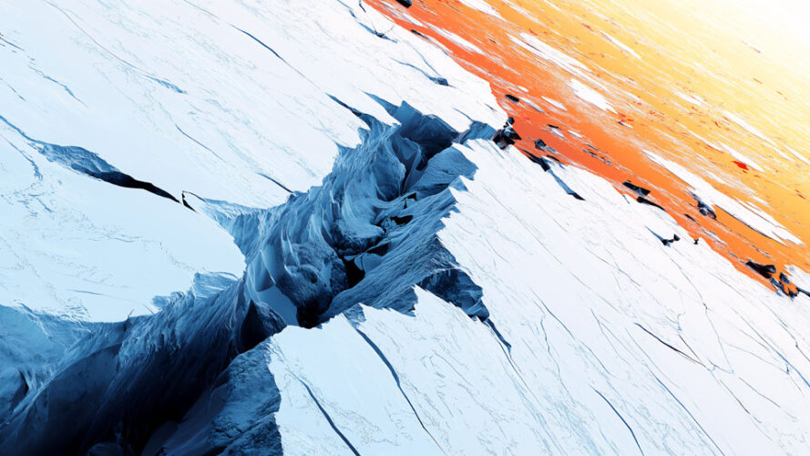 Aerial perspective of ice melt in Antarctica