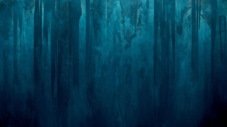 Moody dark forest in deep blue digital art