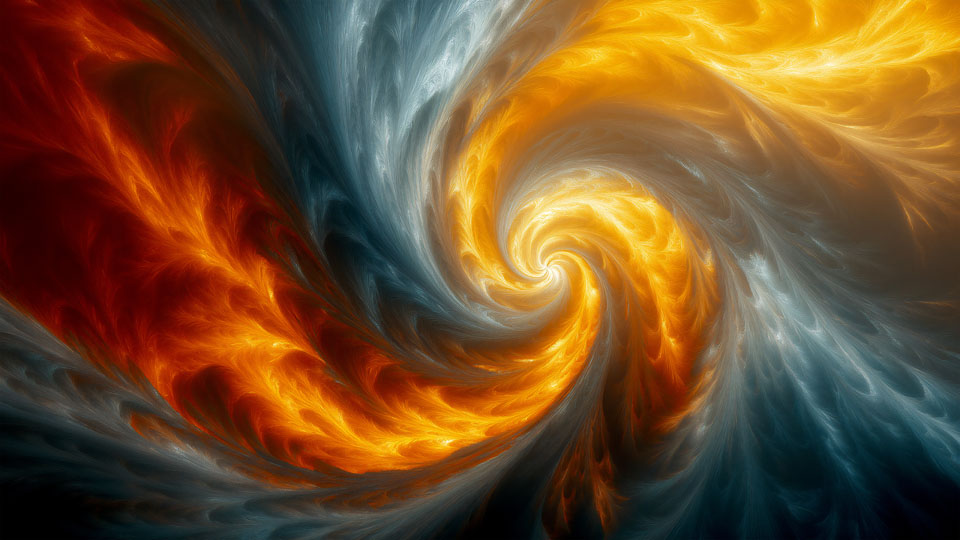 Abstract swirl of fire and water in dynamic composition