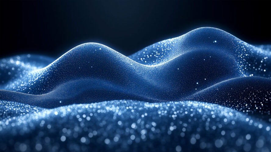 Abstract glowing particles on a dark blue background