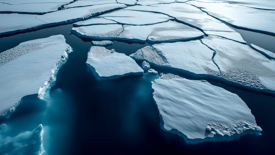 Aerial view of Arctic ice and dark waters