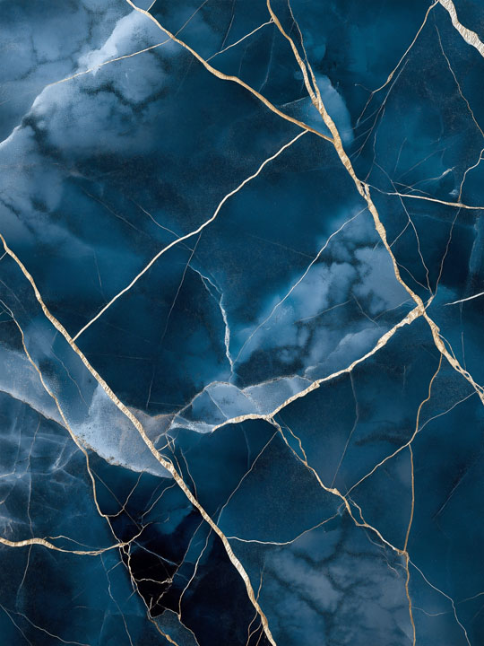 Digital art wallpaper of dark blue marble with golden cracks