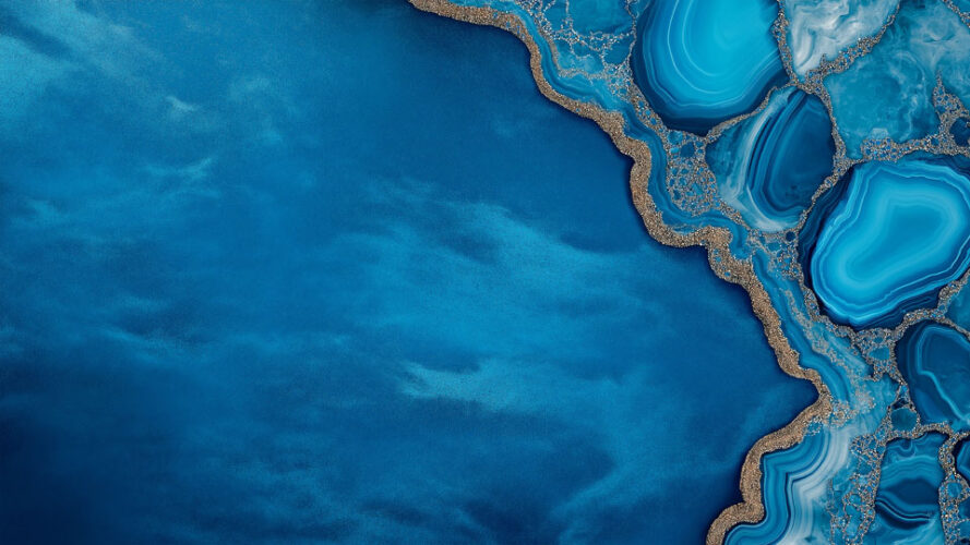 Modern blue and gold abstract design with agate accent