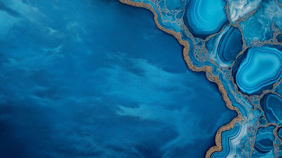 Modern blue and gold abstract design with agate accent