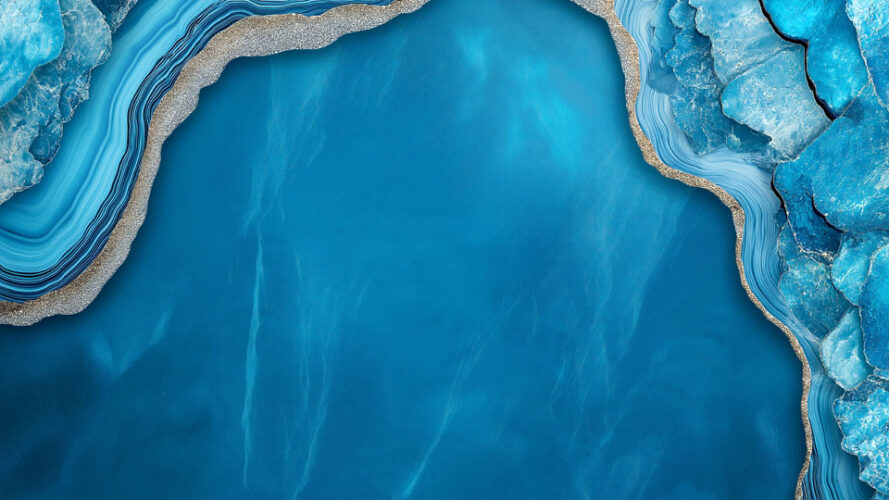 Sophisticated blue backdrop with gold accents and agate design