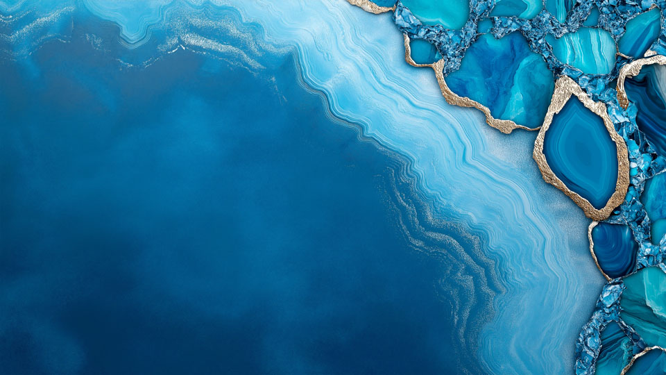 Blue and gold artistic design with agate-inspired detail